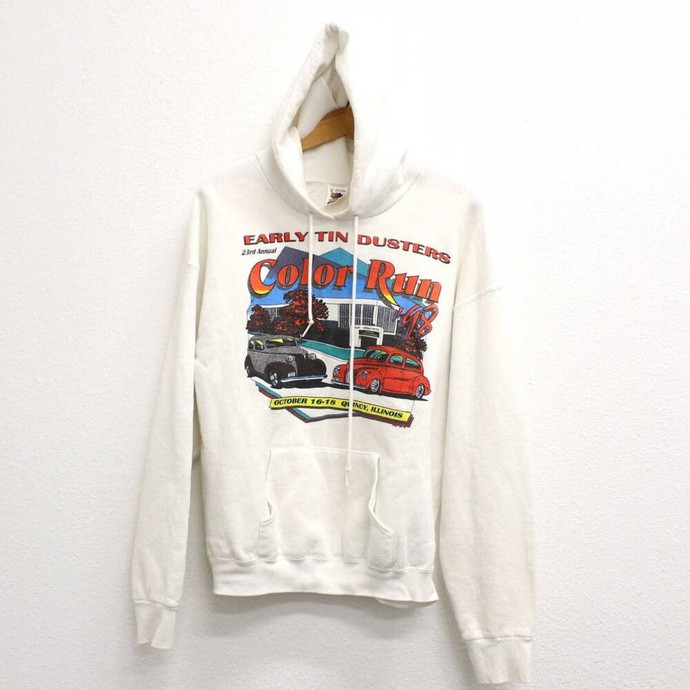Vintage 90s Early Tin Dusters Color Run Hoodie Men’s XL White Quincy Illinois